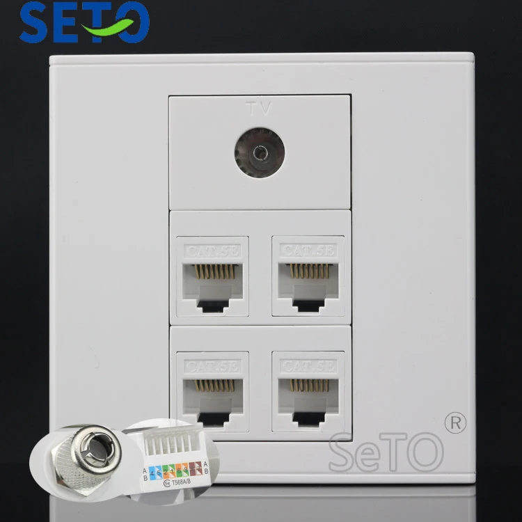 SeTo 86 Тип четыре порта RJ45 Cat5e сетевая Lan + ТВ настенная панель гнездо Keystone Лицевая