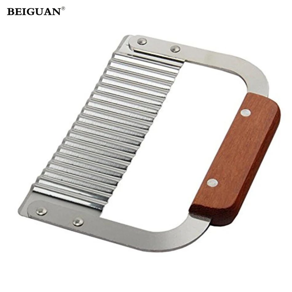 Wooden Handle Corrugated Ripple Wave Knife French Fries Knife Pastry