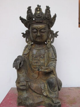 

huij 008908 15"Tibetan vintage Buddhism Bronze Seat hat cap Kwan-yin Guan Yin Goddess Statue