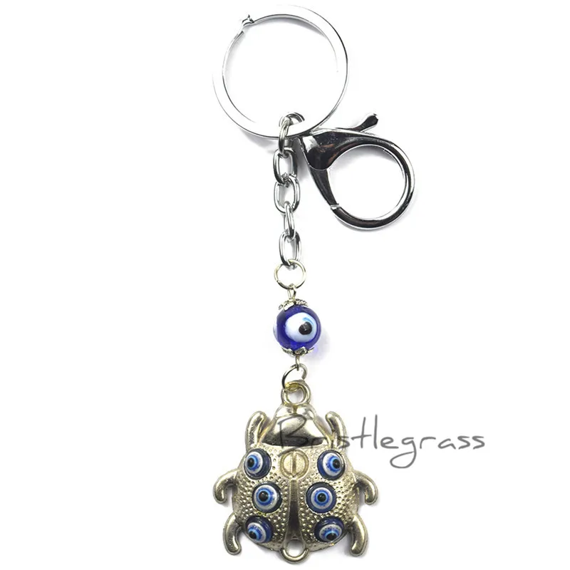 

BRISTLEGRASS Turkey Blue Evil Eye Ladybird Ladybug Keychain Key Chain Ring Holder Amulet Pendant Lucky Charm Blessing Protection