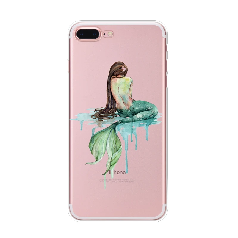 TOMKAS Soft Colorful Mermaid Case For iPhone 6 6S 5 5s SE 7 7Plus Transparent Silicone Phone Cases Coque For iPhone 6 5 S Cover