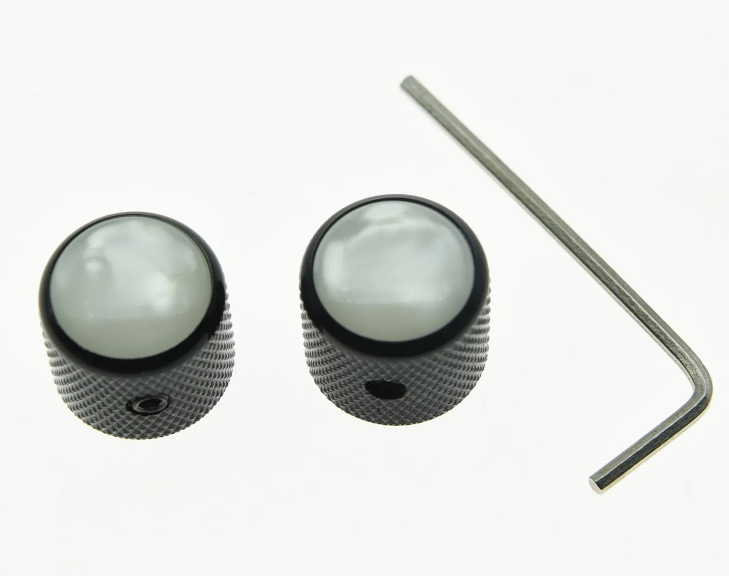 KAISH 2x Set Screw Pearl Top Black Guitar Dome Knobs for Tele