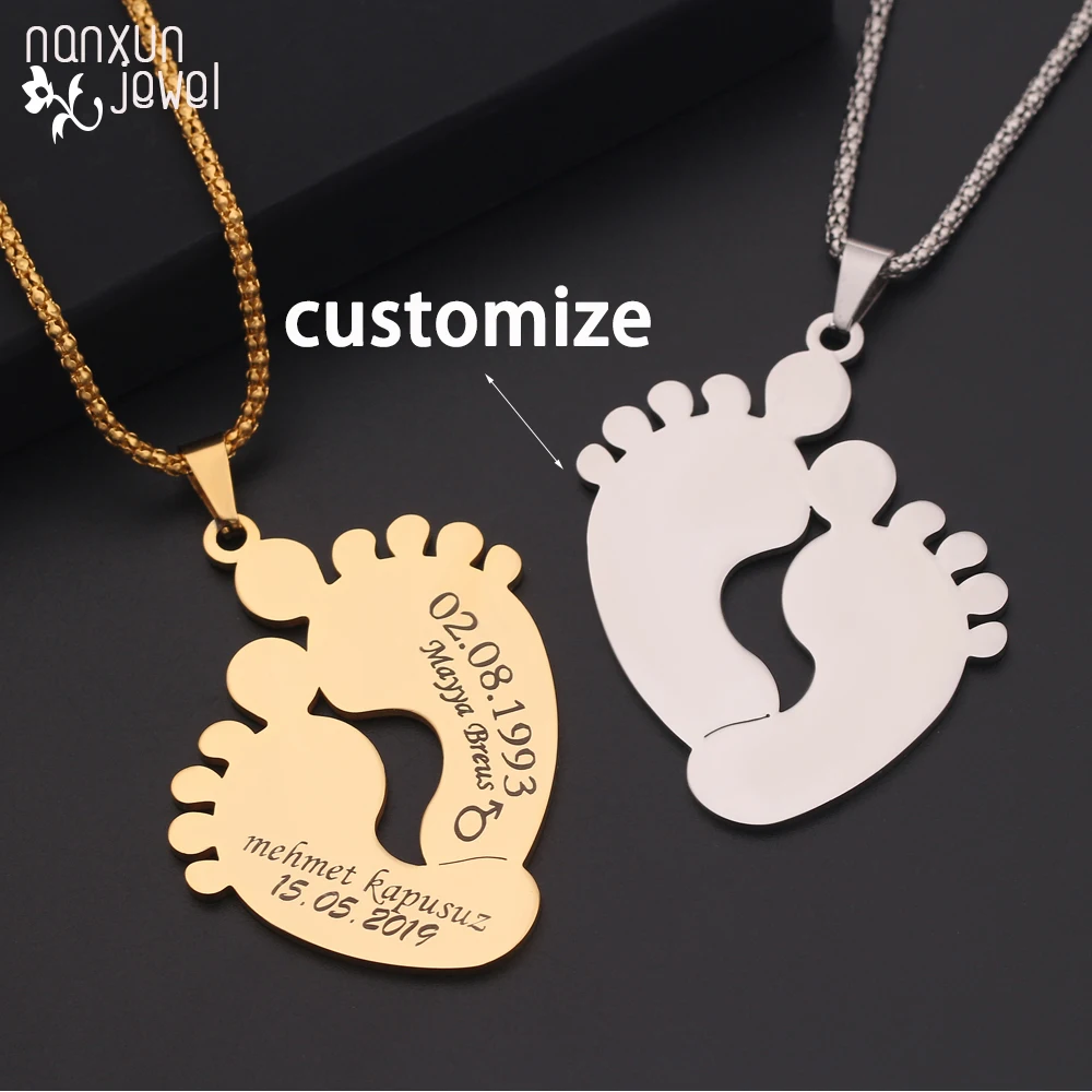

Customized Baby Feet personalized Pendants&Necklaces Stainless Steel Engraved Name Date Necklace Gold Chain Women Kids Jewelry