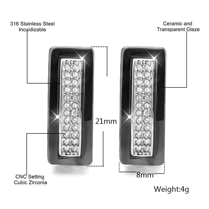 Изысканные u-образные Кристальные серьги-гвоздики из керамики, высокое качество, кубический циркон, женские керамические серьги, золотые, черные, белые, модные ювелирные изделия
