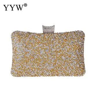 

Silver Rhinestones Women Evening Clutch Bag Bridal Wedding Clutches Party Dinner Prom Chain Shoulder Handbag Purse Gold
