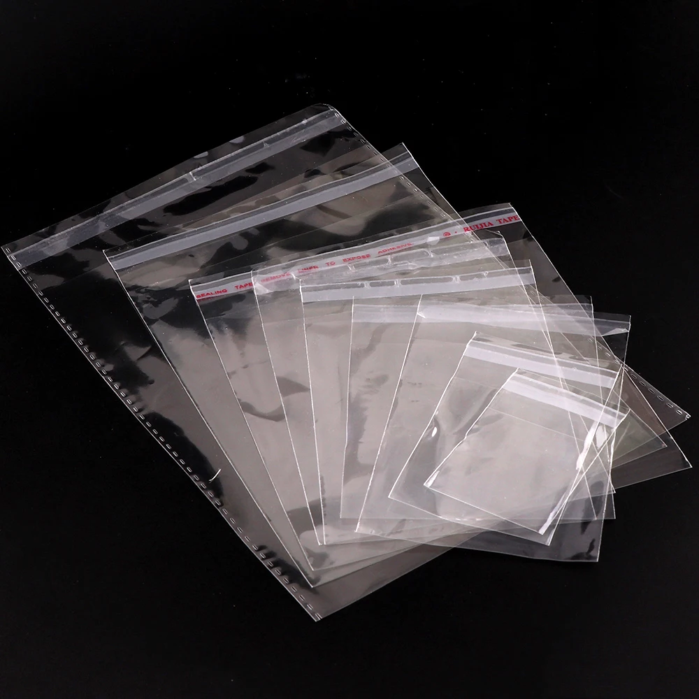 200pc/lot 17 size Storage Bags Clear Self Adhesive Seal Plastic Packaging Bag Resealable Cellophane OPP Poly Bags Gift Bags self seal plastic bags clear pvc jewelry organizer rings earrings packing storage pouch transparent anti oxidation poly pouch