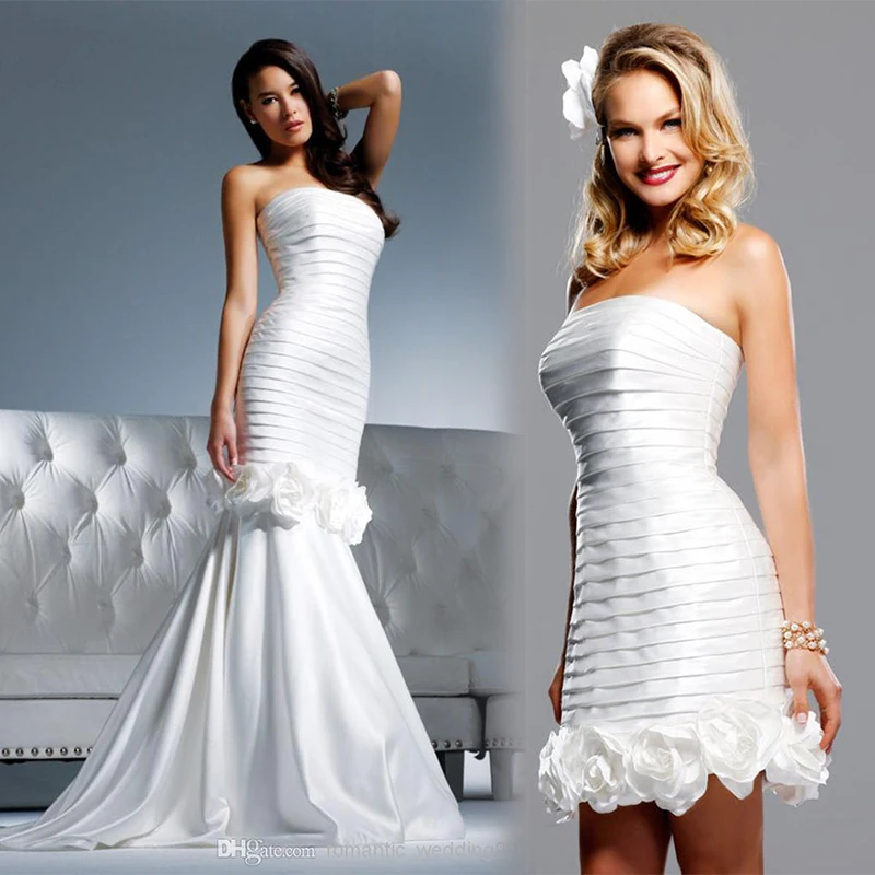 New Fashionable Wedding Dresses Detachable Skirt Handmade Flower Satin