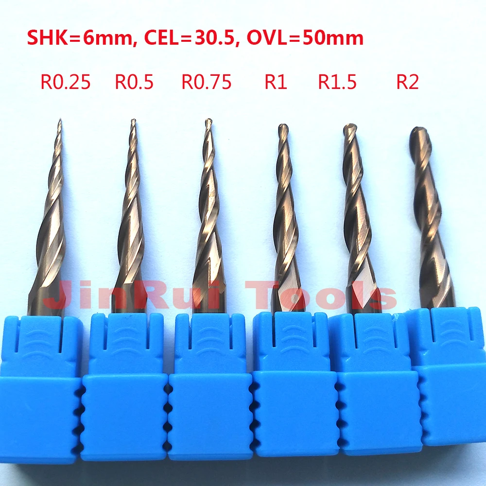 1 шт. R0.25/R0.5/R0.75/R1/R1.5/R2 6 мм хвостовик диаметром 50 мм HRC55 карбида вольфрама с покрытием алюминий бронза Tapere сферическим концом ЧПУ, фрезерные станки нож