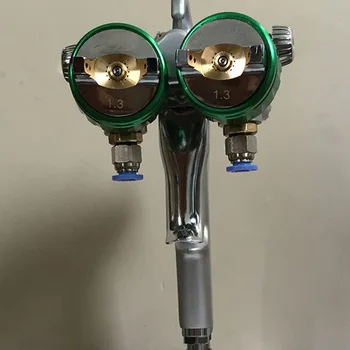 

SAT1189 air paint wooden furniture pressure feed automotive guns dual head pneumatic spray gun silver mirror chrome paint gun