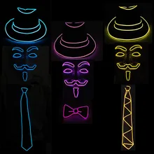 Горячая Распродажа унисекс фестиваль светодиодный светильник «рэйв» вечерние светящиеся костюмы EL Hat+ светящийся галстук+ неоновая маска как светодиодный аксессуары и светящиеся вечерние принадлежности