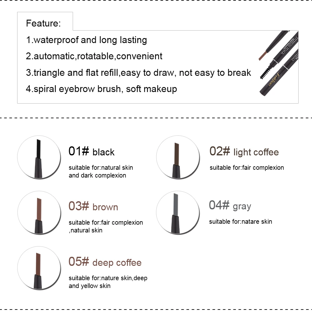 Fulljion, Женский карандаш для бровей, ТИНТ, косметика, натуральная, стойкая краска, тату, для бровей, водостойкий, черный, коричневый, для бровей, макияж