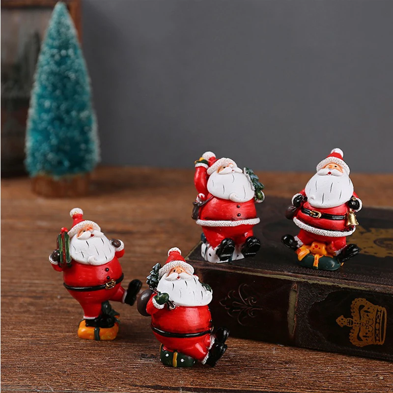 

American Style Handmade with Multi Color Painted Home Decor Mini Resin Christmas Santa Figures Models Set of 4