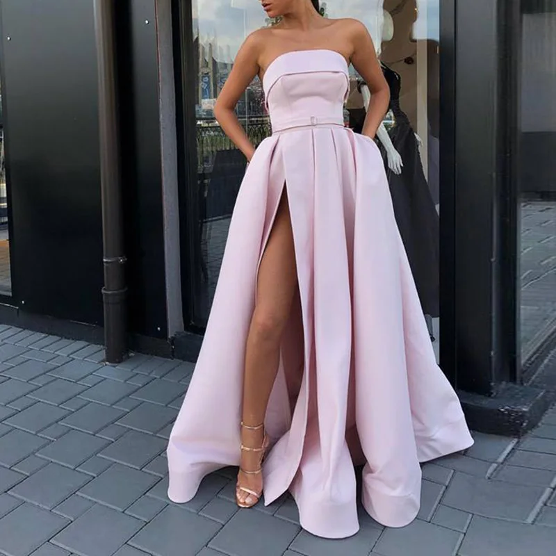 

Sweetheart Vestido De Festa Evening Dress Long 2019 Formal Dress Women Elegant Satin Side Slit Party Dresses Evening Gown