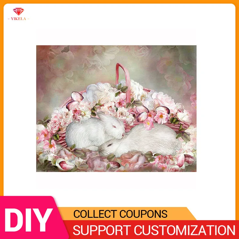 

YIKELA 5D Diy Diamond Painting Full Round Mosaic Easter Rabbit Egg Religious Home Painting Decor DIY Festival Gift