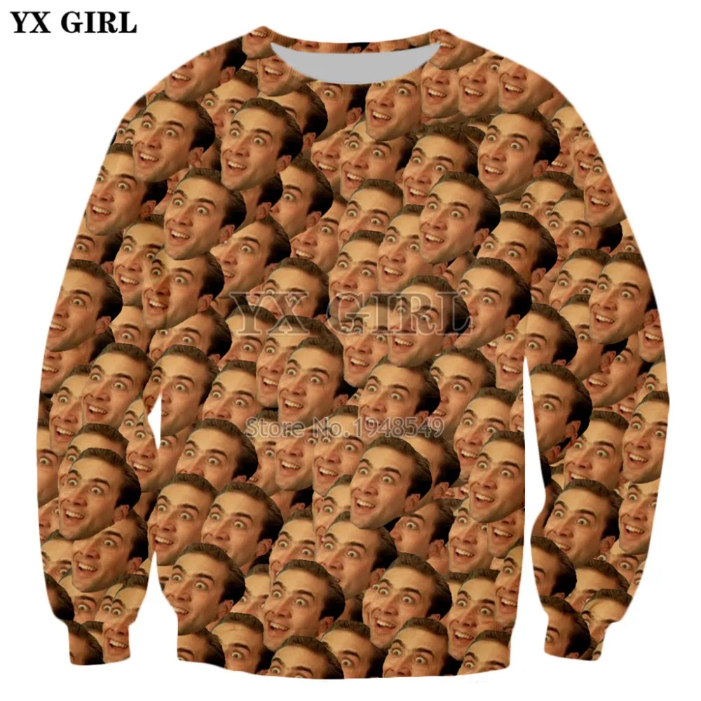 

YX GIRL 2018 New Fashion Mens Womens Sweatshirt nicolas cage you dont say 3d Print casual Long sleeve Pullovers