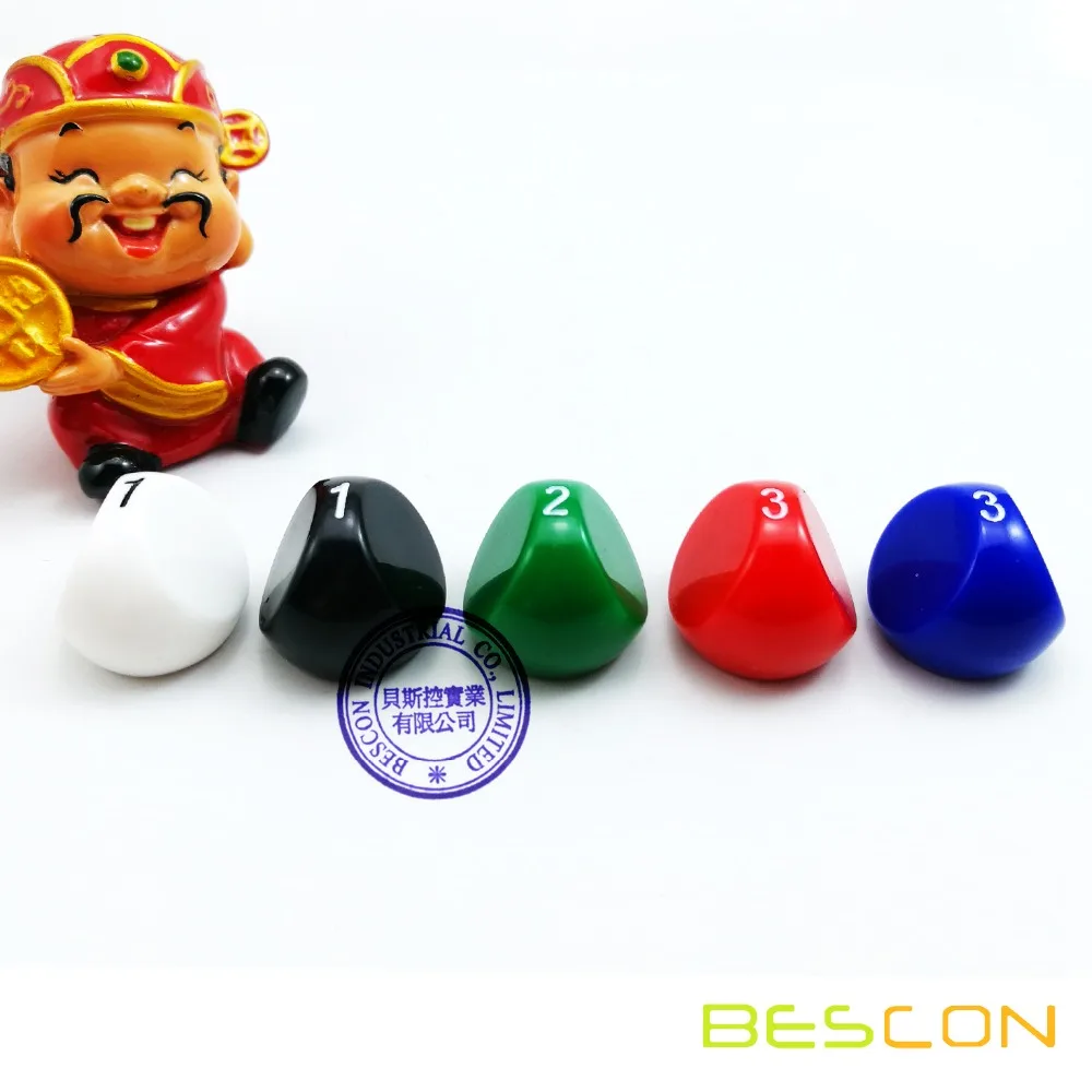 Bescon New Style Polyhedral Dice 3-sided Gaming Dice, D3 die, D3 dice, 3 Sides Dice, 3 Sided Cube, 5 Assorted Opaque Color 3