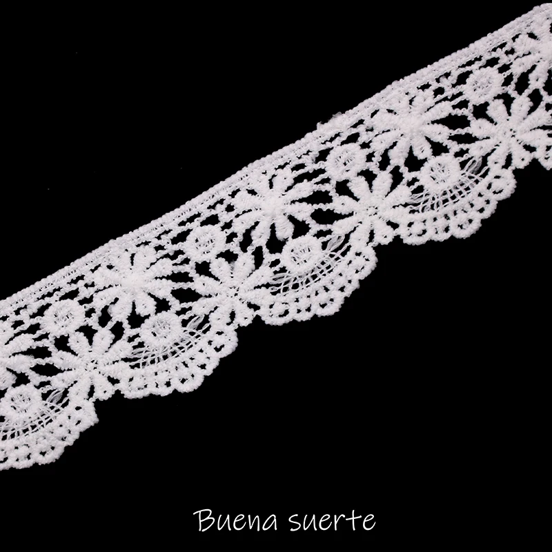 Buena Suerte 3,5 см Высокое качество белый цветок кружевная лента с вышивкой ткань для шить DIY ручной работы, материалы, аксессуары TM082