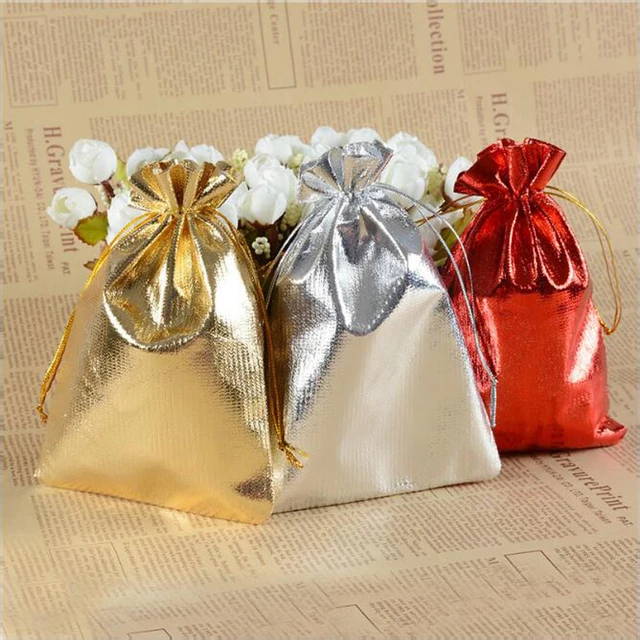 100pcs Silver And Gold Red Color Metallic Foil Organza Pouches 100pcs Silver And Gold Red Color Metallic Foil Organza Pouches Christmas Wedding Party Favour Gifts Candy