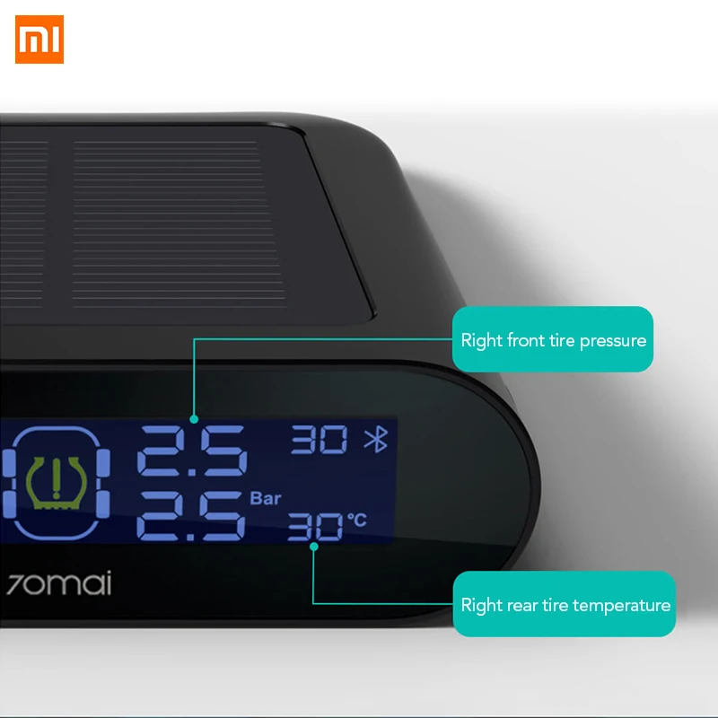  Xiaomi 70Mai TPMS Tire Pressure Sensor Monitor Systerm Solar Power Solar Power LCD Display Car Secu