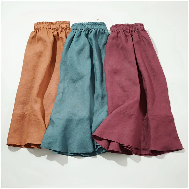 

Spring Autumn Women Elastic Waist Linen Mermaid Skirts