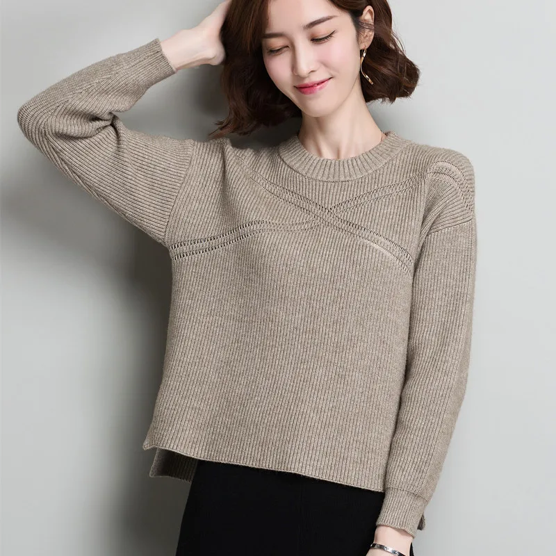 

Knitted Sweater Wear Fall Winter New Women's Korean Solid Color Casual Pullovers Ladies Long Sleeve Bottom Loose Sweaters H9368
