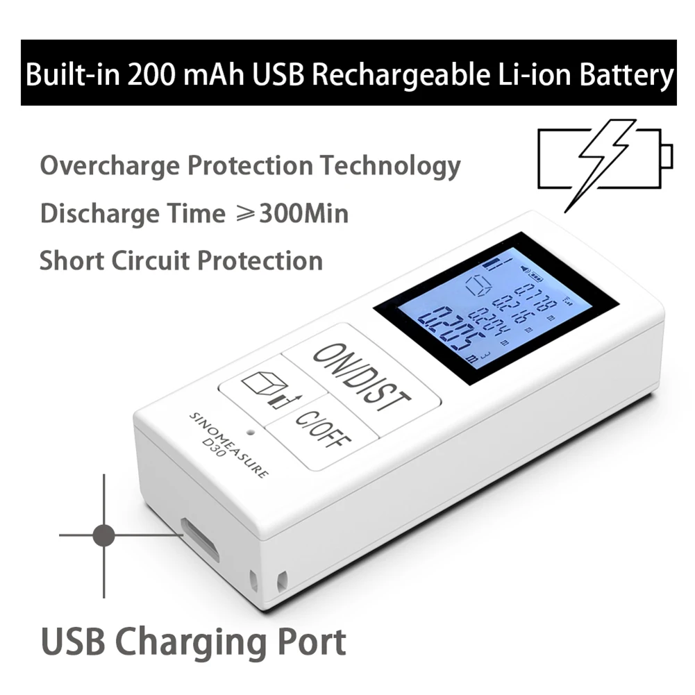 USB Перезаряжаемый мини инфракрасный дальномер ручной ИК электронная линейка D30 с подсветкой ЖК-дисплей режим Пифагора измерение расстояния