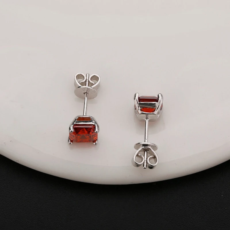 AINUOSHI брендовые сверкающие квадратные красные сережки-гвоздики с огранкой из кубического циркония, серьги из чистого 925 пробы серебра, Женские Ювелирные изделия, подарок
