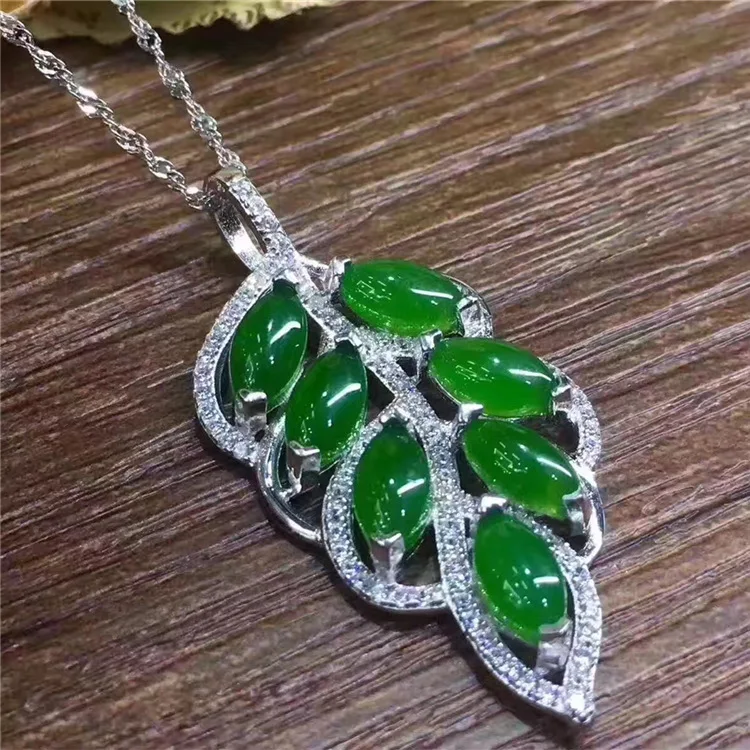 KJJEAXCMY бутик jewels S925 чистого серебра декор природной яшмы женский кулон + ожерелье ювелирных камней листьев растений