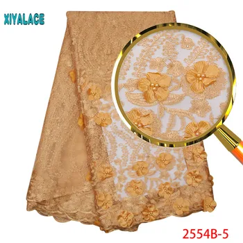 

Latest French Lace Fabric 2019 African Gold Lace Fabric Embroidery 3d Lace Fabric For Nigeria Wedding Dress 5yards PGC2554B-2