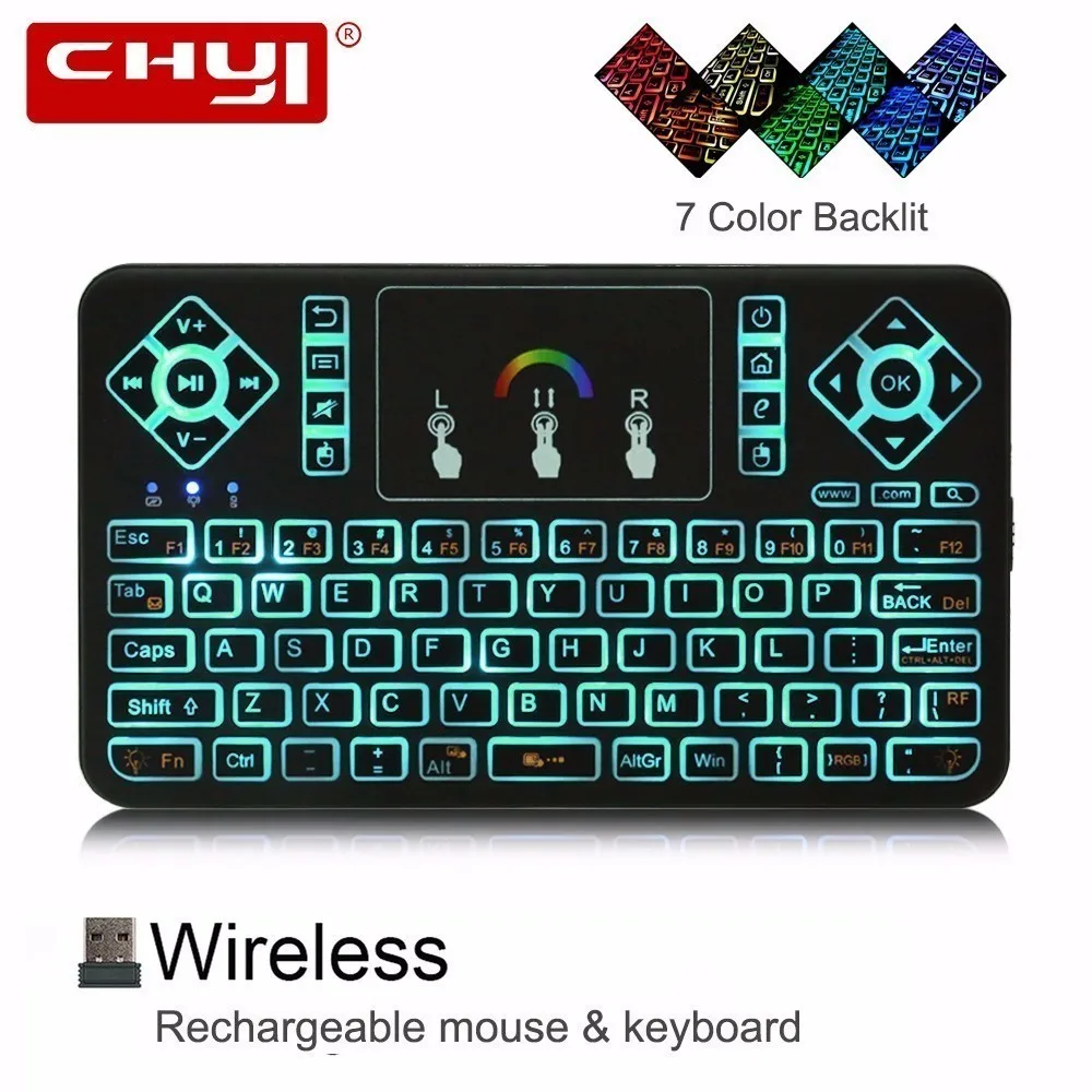 

CHYI Q9 Wireless Blacklit Mini Keyboard Air Mouse 2.4G Handheld Touchpad Remote Control for phone smart tv box PC 2018 New