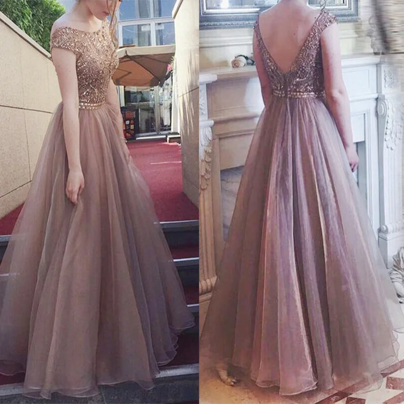 

Chiffon Gown Smocked waist Dress Ladies Backless Sleeveless Fluffy Bridesmaid Floor length