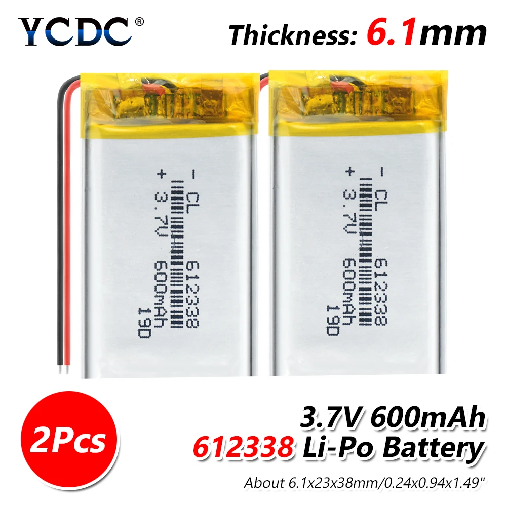 1/2/4 шт. 612338 3,7 v 600mAh литий-полимерная батарея 3 7 Вольт ли бо ионным lipo аккумуляторные батареи для dvd gps навигации - Цвет: 2 PCS