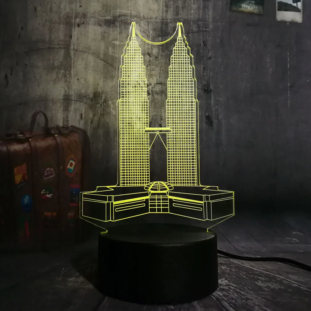 Новый 3D светодиодный ночной Светильник Petronas Twin Towers настольная лампа с