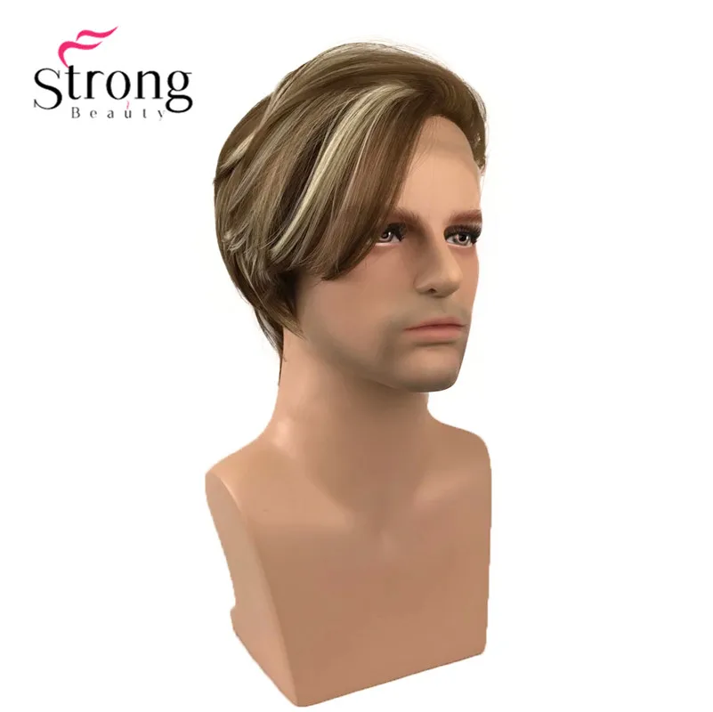 StrongBeauty парик из синтетического кружева коричневый с яркими париками для мужчин