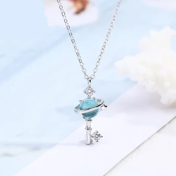 

Blue Planet 925 Starry Sky Fresh Sterling Silver Clavicle Chain Personality Trendy Female Necklace SNE225