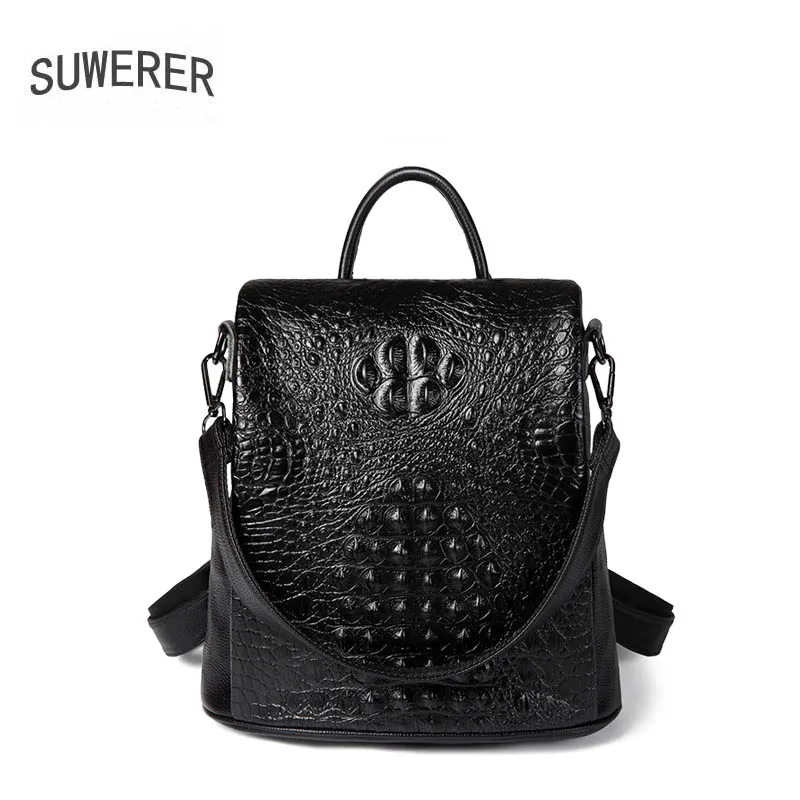 

Leather shoulder bag female 2019 new wild large capacity crocodile pattern backpack Designer bag