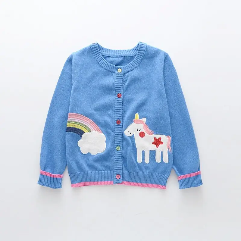 2020 Autumn Baby Girls Coat Rainbow Unicorn Embroidered Kids Knitted Cardigan For Costume Children Sweaters Clothing | Детская одежда и