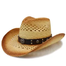 Женская и Мужская Западная ковбойская шляпа с кожаная лента ручной работы Плетение пляж солнце Sombrero Женская Ковбойская шляпа размер 58 см