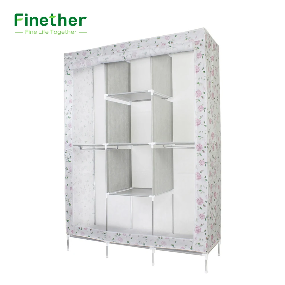 Finether Doppel Modulare Metall Gerahmte Stoff Kleiderschrank Kleidung Polycotton Einzigen Kleiderschrank Schrank Kleiderstange Mit Einfache Locker Fabric Wardrobes Wardrobe Clothessingle Wardrobe Aliexpress