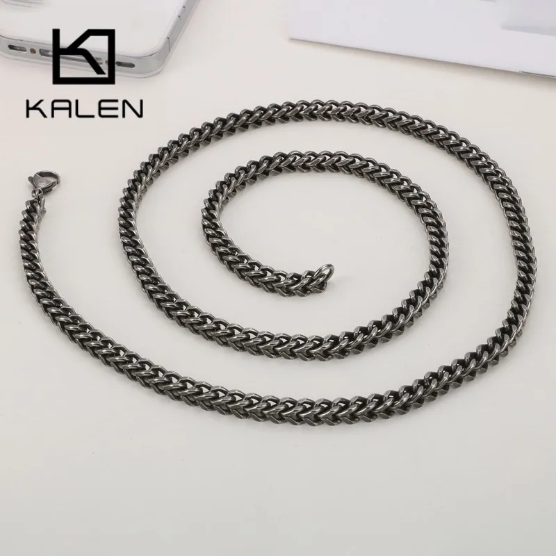 

KALEN Long Link Chain Necklaces For Men Oxidation Stainless Steel Male Lobster Clasp Necklaces Hommes Fashion Jewelry