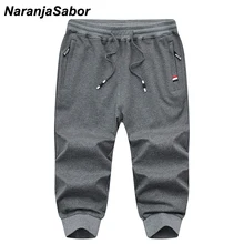 NaranjaSabor Summer Men's Capri Shorts Casual Mens Beach Shorts Male Trousers homme Brand Clothing Loose Straight Shorts 4XL