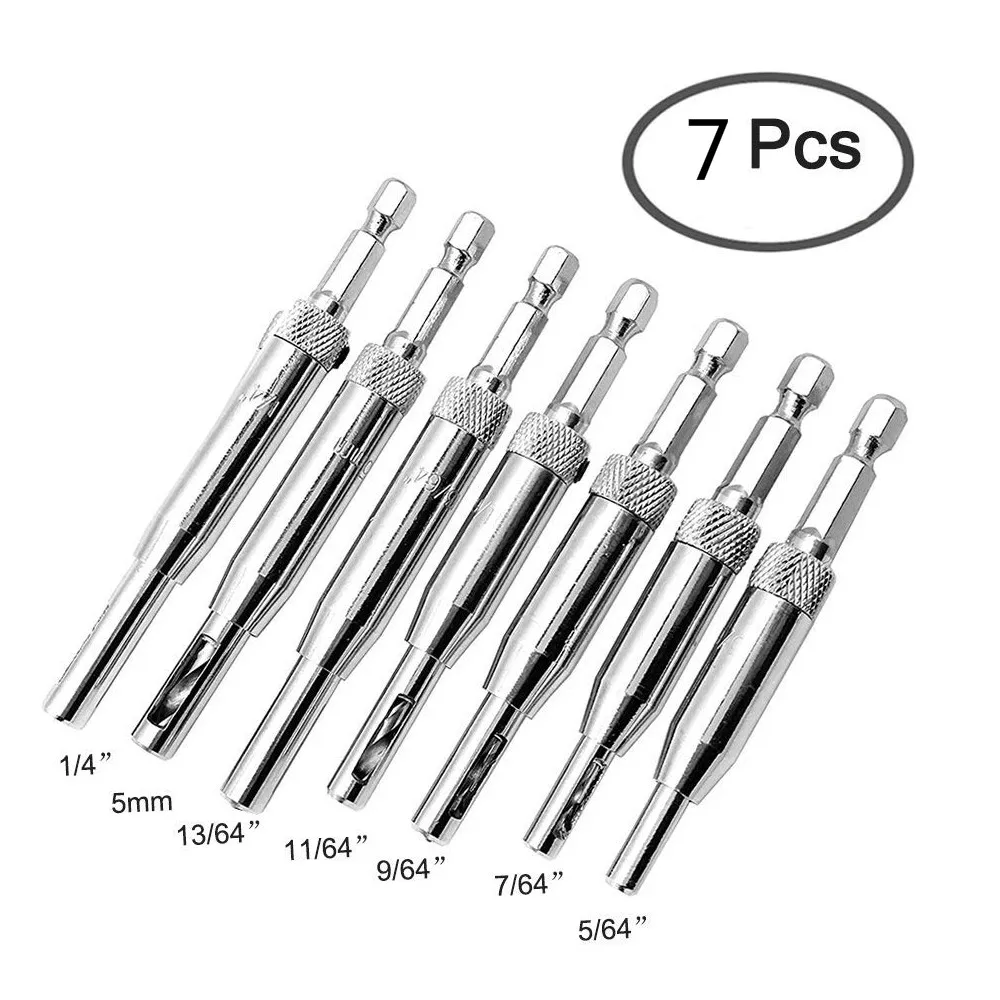 7PCS Center Drill Bit Set Self Centering Hinge Hole Drilling Tool Kit