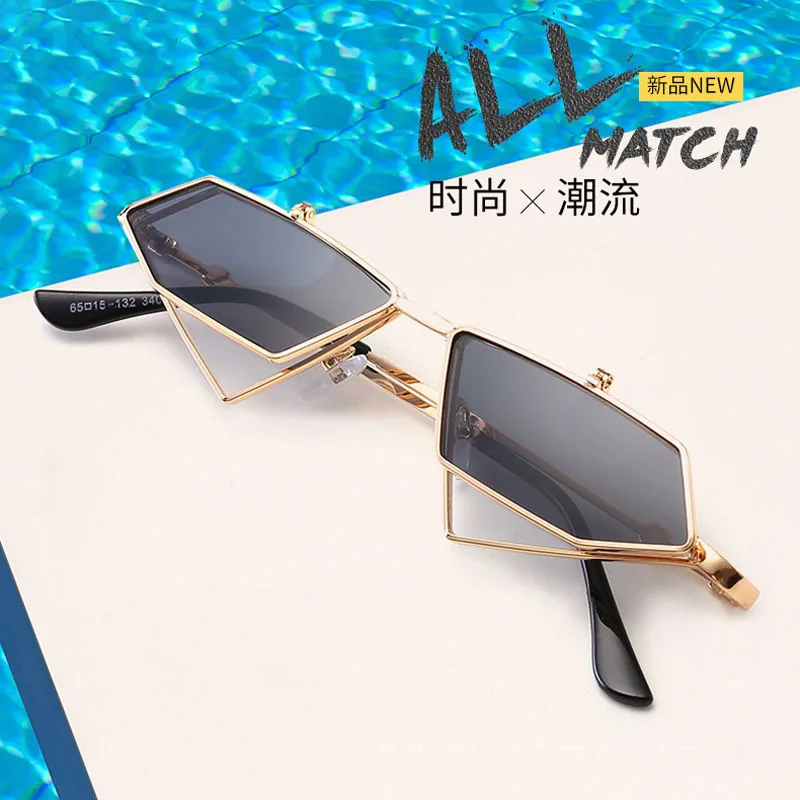 

2019 New irregular polygon sun glasses men and women sunglasses retro punk wind flip ultra light sunglasses
