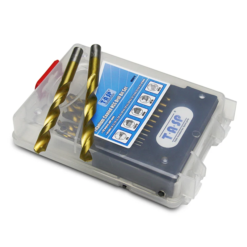 TASP 19pcs HSS Drill Bit for Metal Titanium Coated High Speed Steel Drilling Bits Set 1.0~10mm Power Tools Accessories - MDBK14