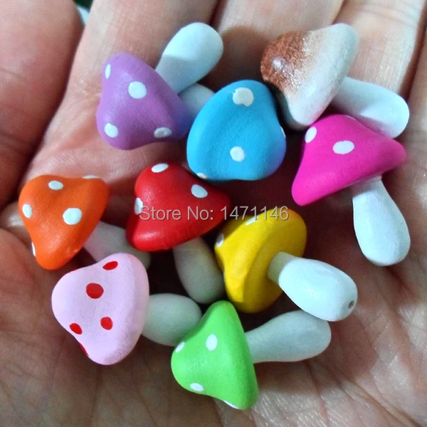 

50PCS wooden mushroom/multicolour dot mushroom/ fleshier plant bonsai/bottle decoration/terraium decoration/fairy garden gnome/