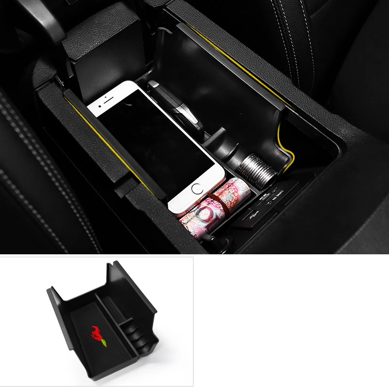 

QHCP Car Armrest Box Center Secondary Storage Box Glove Container Tray Stowing Tidying Clapboard Organizr For Ford Mustang 15-19