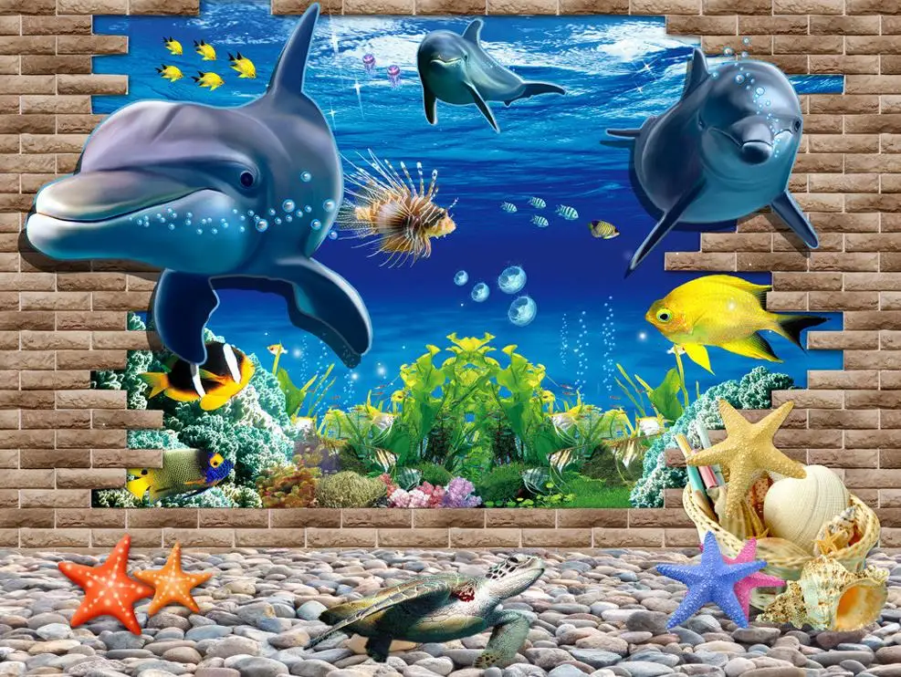 Chinldren стиль Дельфин океан пейзаж обои фрески 3d Настенные украшение дома |