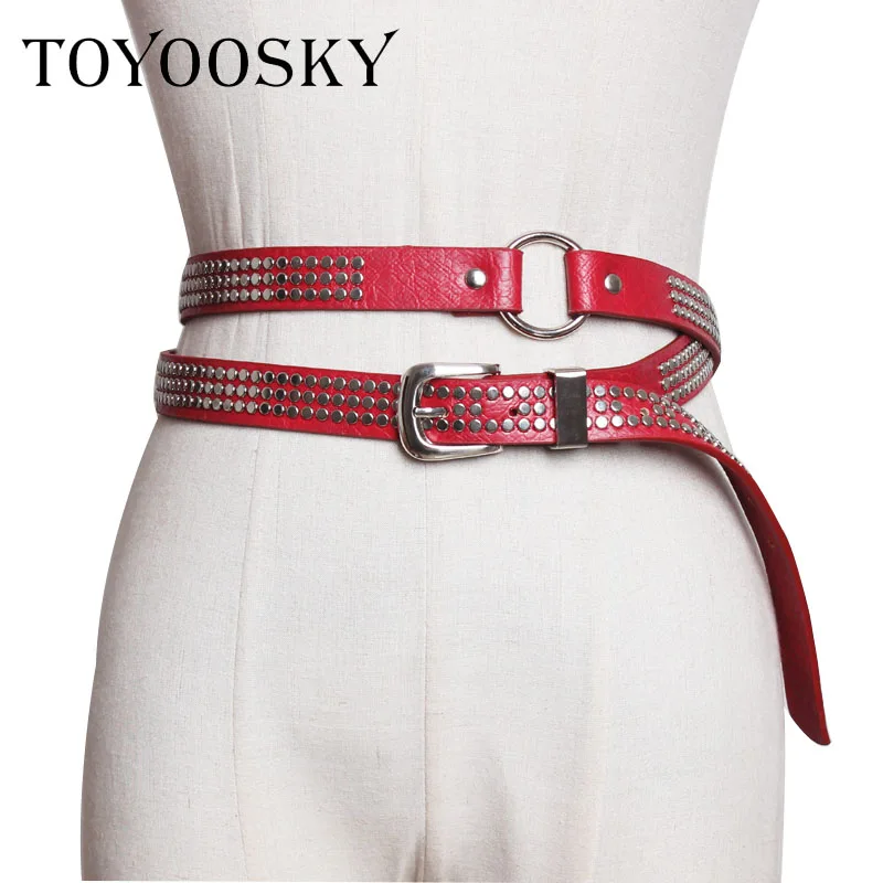 TOYOOSKY новый дизайнерский стильный женский ремень в стиле панк с заклепками два