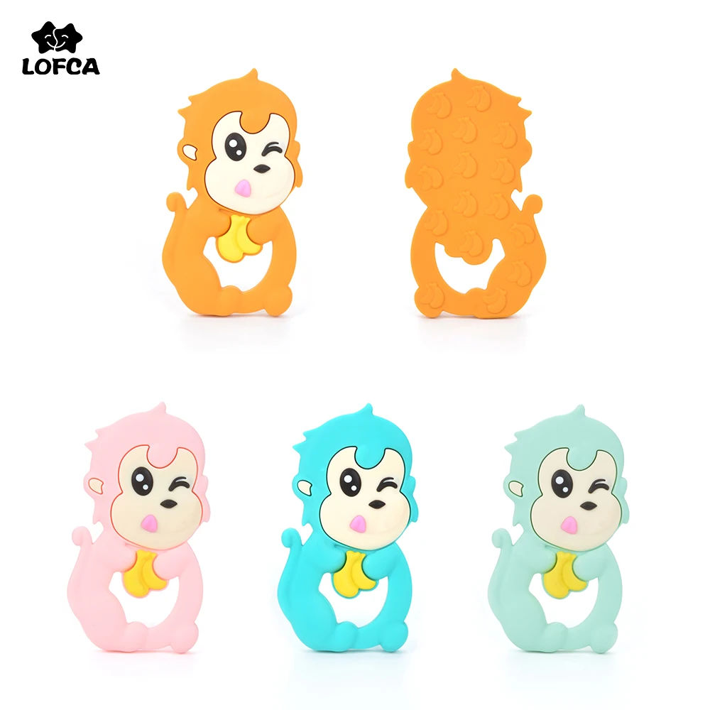 

1pc Wholesale Monkey Teething Toy Funny Animal Baby Teether Food Grade Silicone Beads For Children Teething Necklace Making