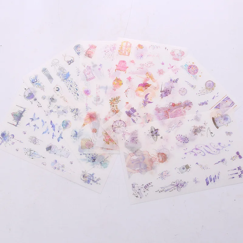 

6 pcs/pack Purple Dream Story Decorative Stickers Adhesive Stickers DIY Decoration Diary Stationery Stickers Children Gift
